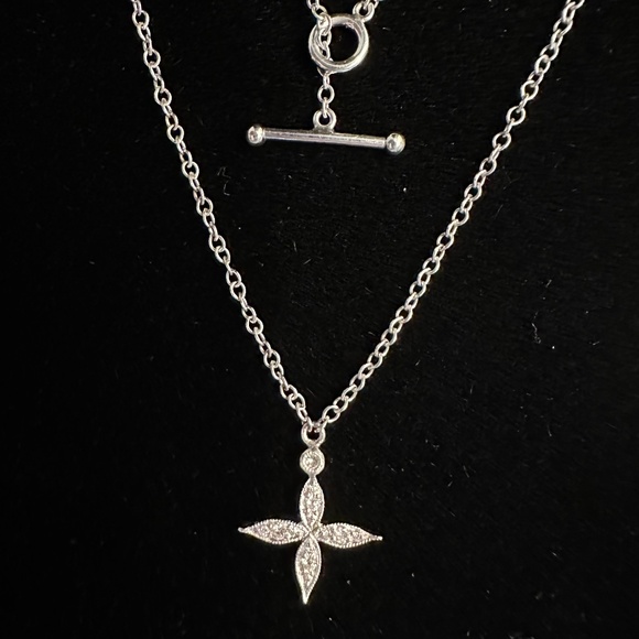 Designer CATHY WATERMAN Platinum PT900 & Diamond Star Cross Pendant Necklace - Picture 12 of 13
